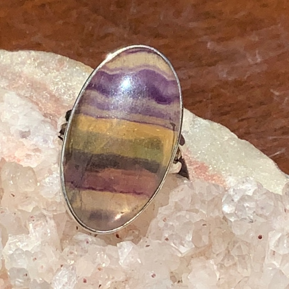RAINBOW FLUORITE 925 STERLING SILVER RING, SIZE 6.5
